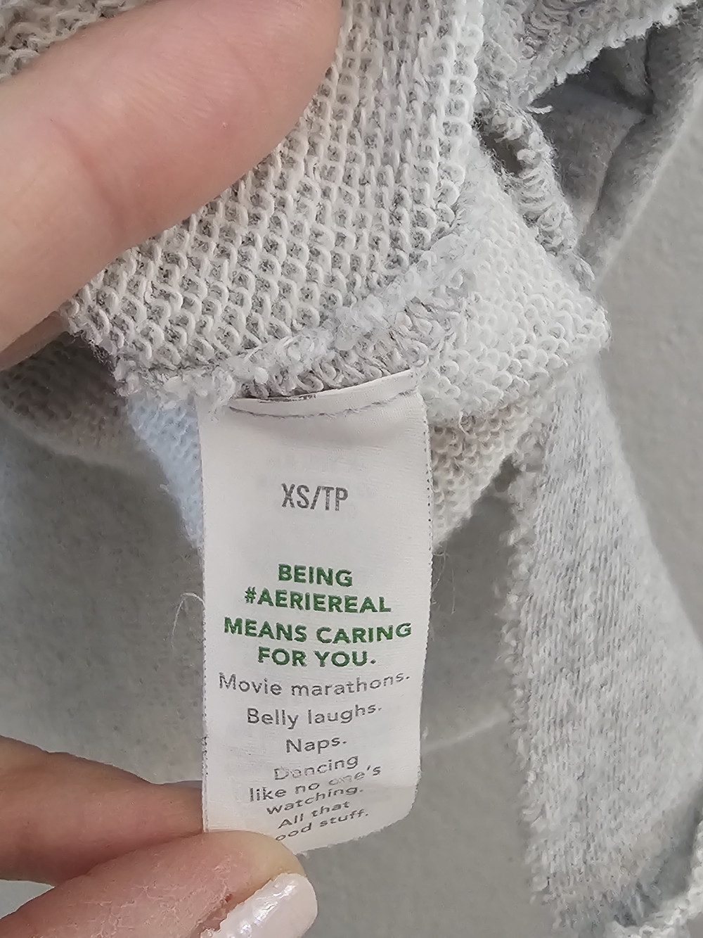 aerie Light Grey V-Neck Sweatshirt w/ 'Good Energy' Graphic Womens XS Oversized - Picture 6 of 11